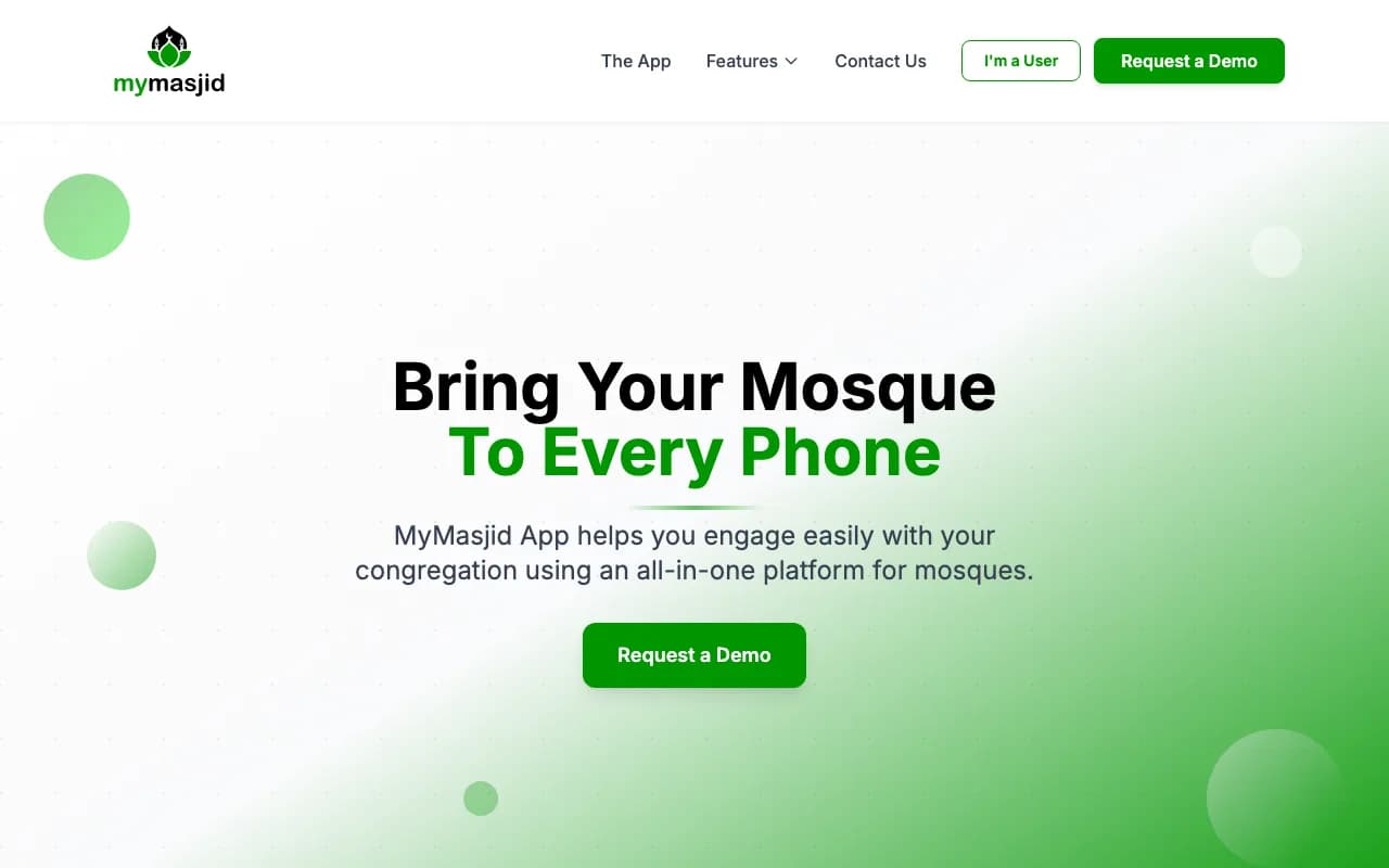 MyMasjid homepage with the headline about bringing your mosque to every phone